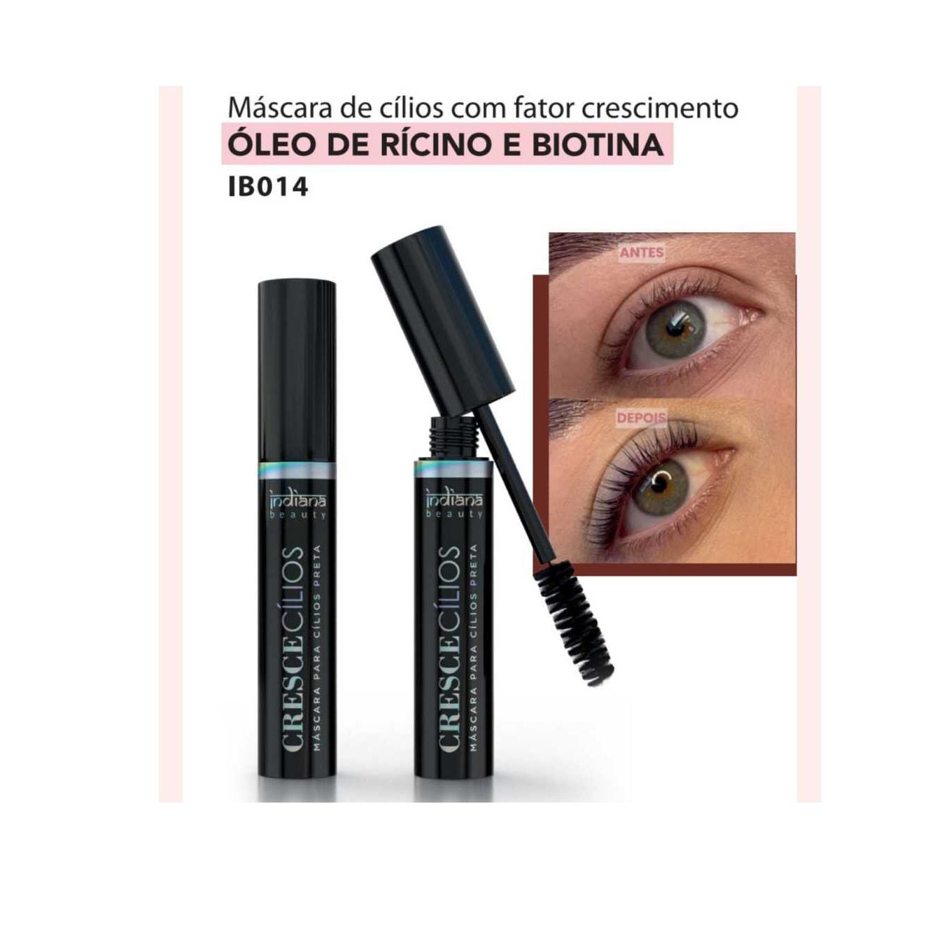 MASCARA CILIOS PRETA CRESCE CILIOS C/OLEO RICINO - INDIANA BEAUTY