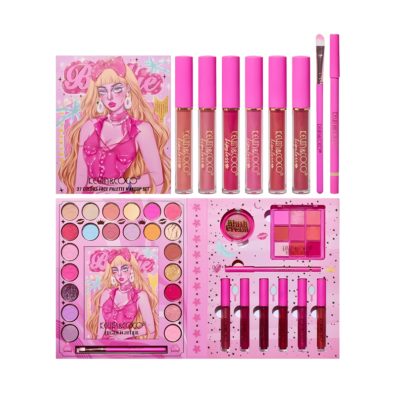 PALETA FACIAL SOMBRAS BLUSH E BATOM 37 CORES - KEVIN & COCO