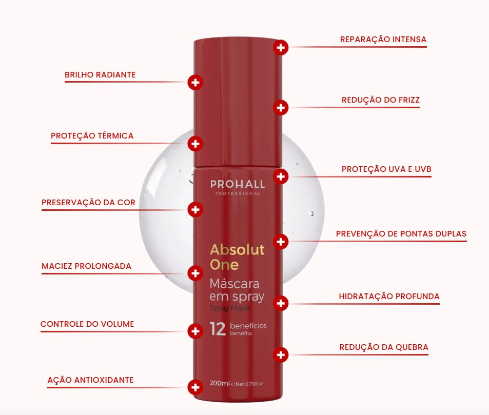MÁSCARA EM SPRAY ABSOLUT ONE 12 BENEFÍCIOS EM 1, 200ML - PROHALL