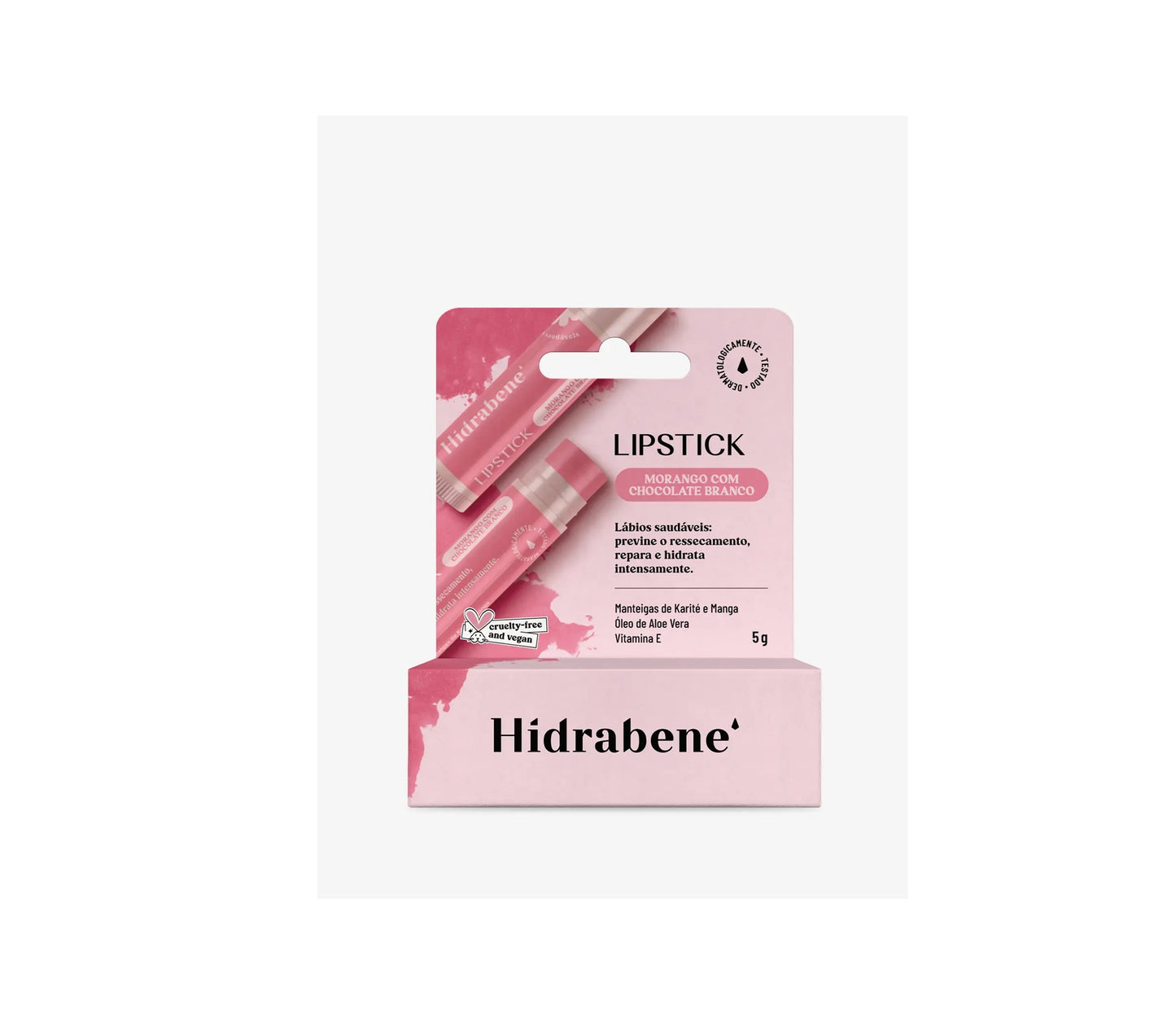 LIPSTICK HIDRATANTE MORANGO COM CHOCOLATE BRANCO 5G - HIDRABENE
