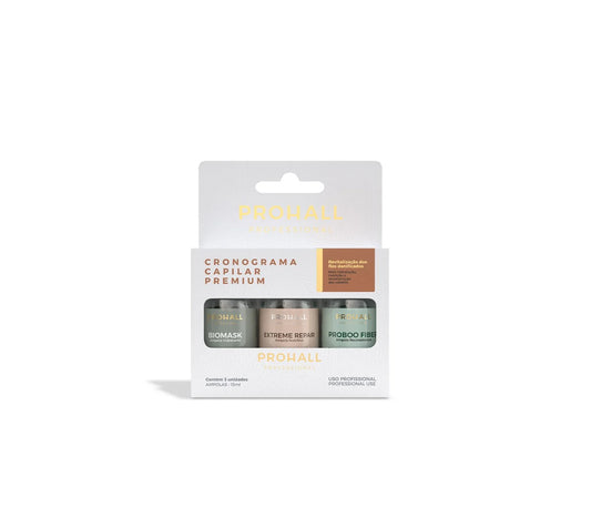 KIT CRONOGRAMA CAPILAR PREMIUM COM 3 AMPOLAS 15ML - PROHALL